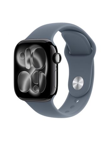 Apple Watch Series 11, 42 mm, Jet Black Aluminum Anchor blue Sport Band S/M