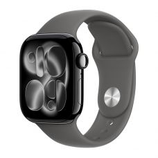 Apple Watch Series 11, 42 mm, Jet Black Aluminum Stone Gray Sport Band M/L