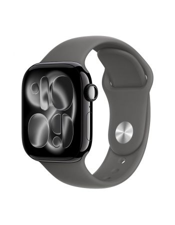 Apple Watch Series 11, 42 mm, Jet Black Aluminum Stone Gray Sport Band S/M