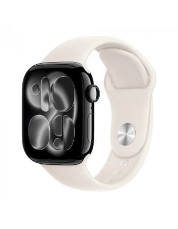 Apple Watch Series 11, 42 mm, Jet Black Aluminum Starlight Sport Band M/L