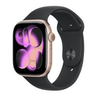 Apple Watch Series 11, 46 mm, Rose Gold Aluminum Black Sport Band S/M