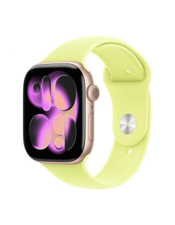 Apple Watch Series 11, 42 mm, Rose Gold Aluminum Neon Yellow Sport Band M/L