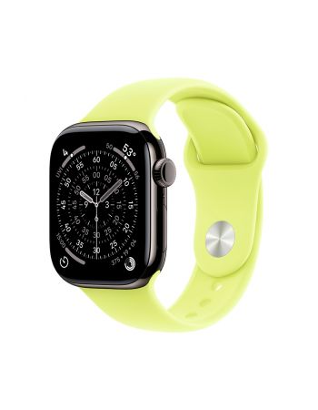 Apple Watch Series 11, 42 mm, Slate Titanium GPS+Cellular, Neon Yellow Sport Band S/M