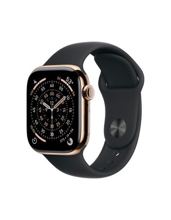 Apple Watch Series 11, 42 mm, Gold Titanium GPS+Cellular, Black Sport Band S/M