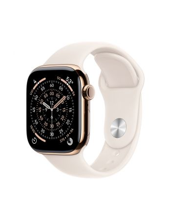 Apple Watch Series 11, 42 mm, Gold Titanium GPS+Cellular, Starlight Sport Band S/M