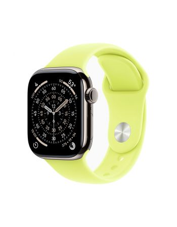 Apple Watch Series 11, 42 mm, Nalural Titanium GPS+Cellular, Neon Yellow Sport Band S/M