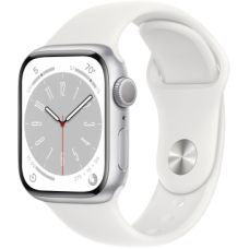 Apple Watch Series 8, 41 мм, корпус из алюминия серебристого цвета, спортивный ремешок белого цвета