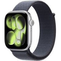 Apple Watch Series 11 46mm, Silver Aluminum Case with Sport Loop Anchor Blue