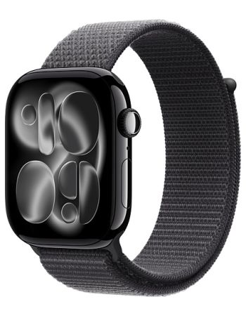 Apple Watch Series 11 42mm, Jet Black Aluminum Case with Sport Loop Dark Gray