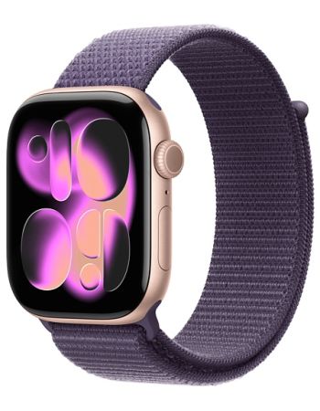 Apple Watch Series 11 42mm, Rose Gold Aluminum Case with Sport Loop Purple Fog