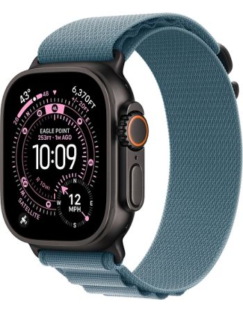 Apple Watch Ultra 3, Black Titanium Case with Light Blue Alpine Loop (L)