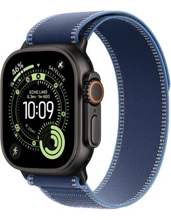 Apple Watch Ultra 3, Black Titanium Case with Blue/Bright Blue Trail Loop (S/M)
