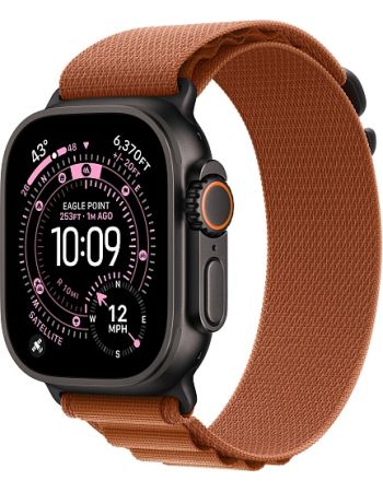 Apple Watch Ultra 3, Black Titanium Case with Terra Cotta Alpine Loop (L)
