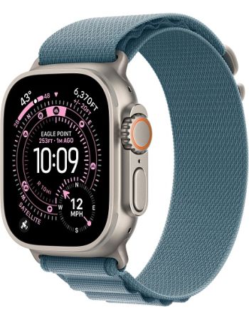 Apple Watch Ultra 3, Natural Titanium Case with Light Blue Alpine Loop (M)