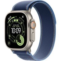 Apple Watch Ultra 3, Natural Titanium Case with Blue/Bright Blue Trail Loop (S/M)