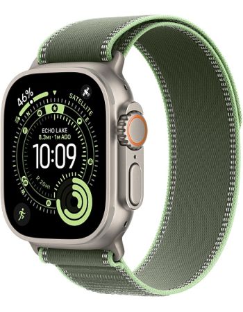 Apple Watch Ultra 3, Natural Titanium Case with Green/Neon Trail Loop (M/L)