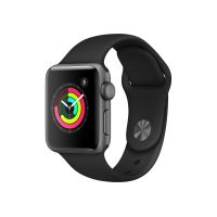 Apple Watch Series 3, 38 мм, корпус из алюминия цвета «серый космос», спортивный ремешок чёрного цвета